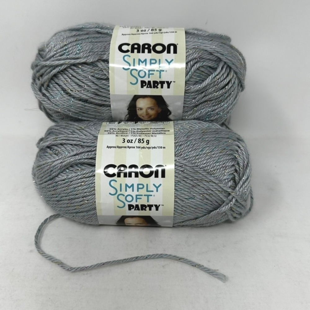 Caron Simply Soft Party Yarn Silver Sparkle Gray Metallic Lot of 3 Acrylic